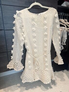 Indikah Cream Pom Pom Mini Dress